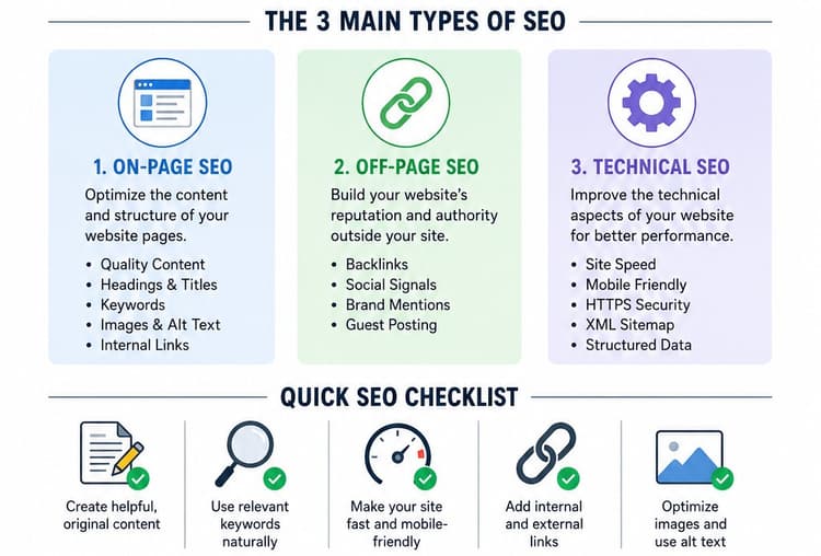 The Complete Beginner's Guide to SEO: Understanding the 3 Types of SEO with Real-Life Examples